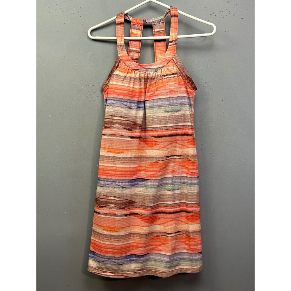 prAna Active Dress Womens XS Orange Multi Stripe Racerback Built-in Bra Mini